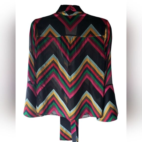 Alice & Olivia Silk Blend Multi Color Semi Sheer Long Sleeve Blouse Size… - Picture 4 of 10